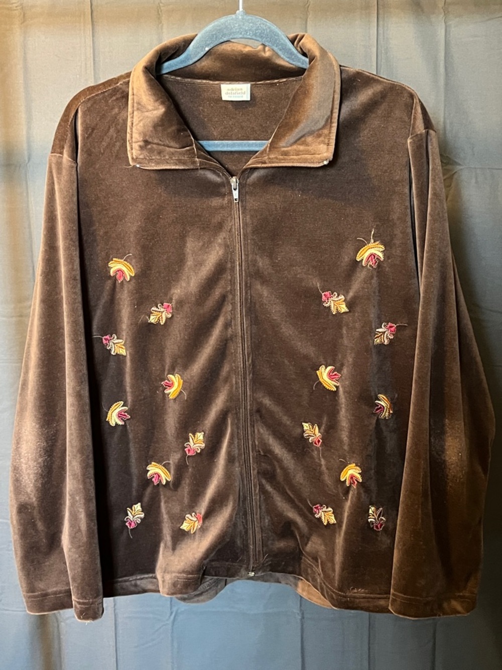 Adrian Delafield Vintage Brown Velour Zip-Up Jacket Size XXL